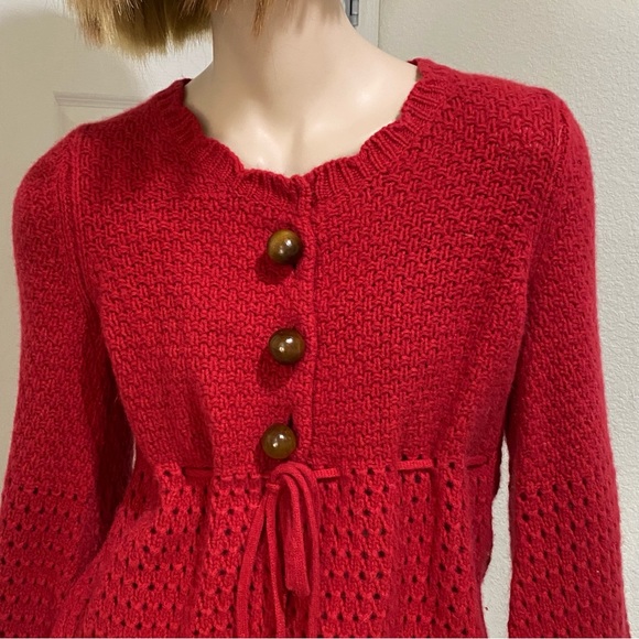 Anthropologie Sparrow Red Wool Blend Angora Crochet Knit Cardigan Sweater Size S - Picture 3 of 13